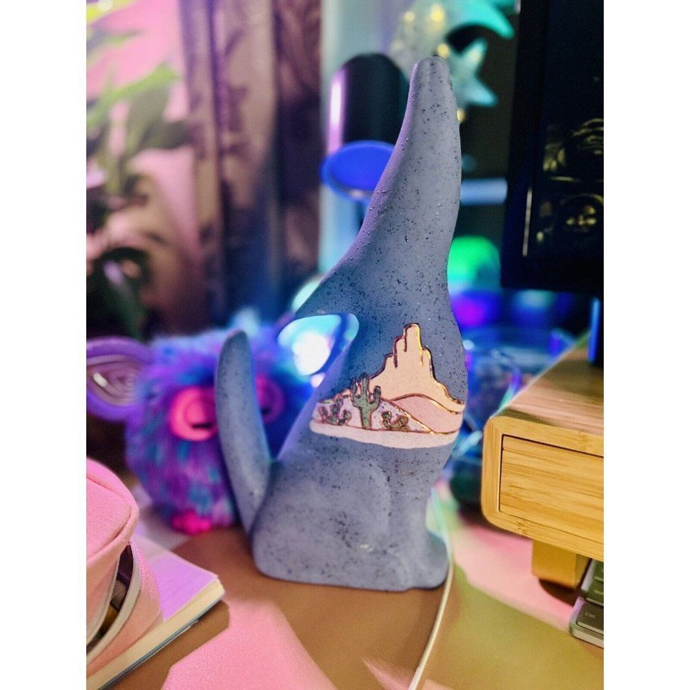 Howling Coyote Wolf Blue 1990s Southwest Art Decor Janice Bleer Signed Handcraft